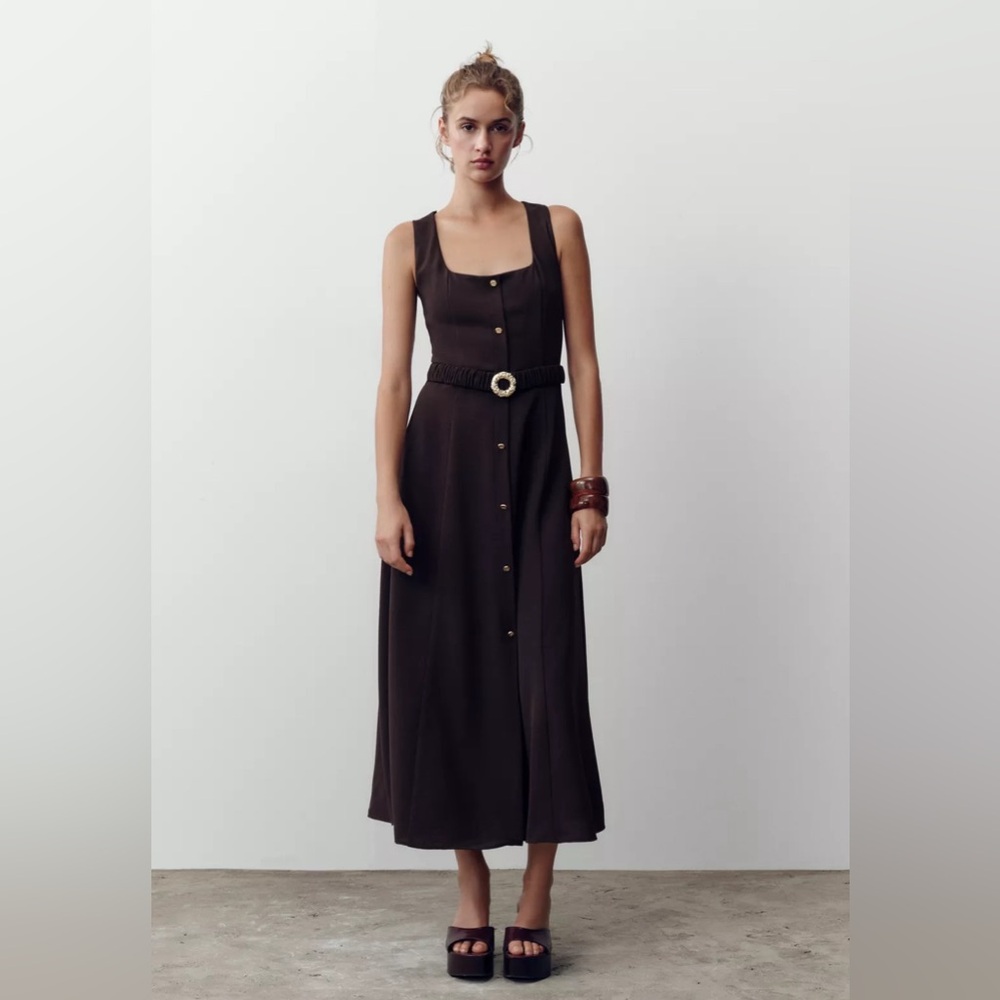 NWT ZARA BELTED MIDI DRESS SIZE S